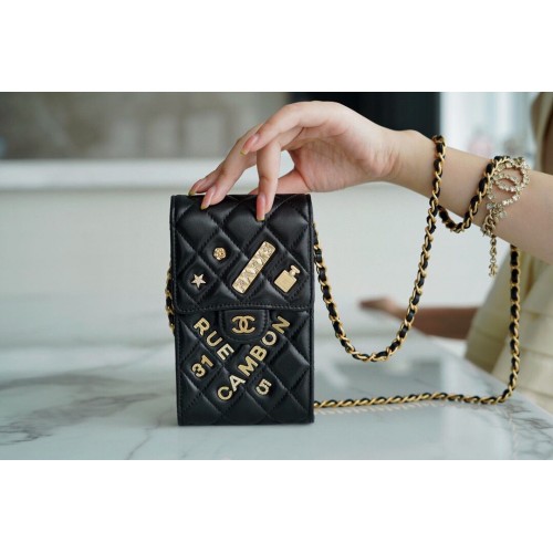 CHANEL Schouder Micro Mini Tas Aan Ketting AP2288 Zwart