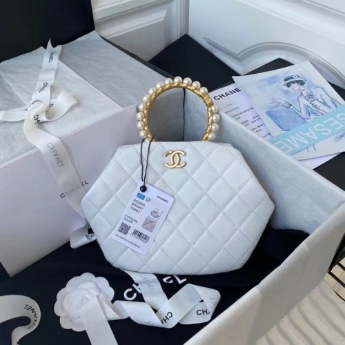 CHANEL Leren Tas met Bovenste Handvat AS2609 Wit