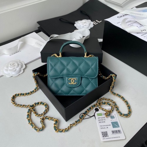 CHANEL Top Handle Micro Mini Wallet On Chain AP2200 Groen