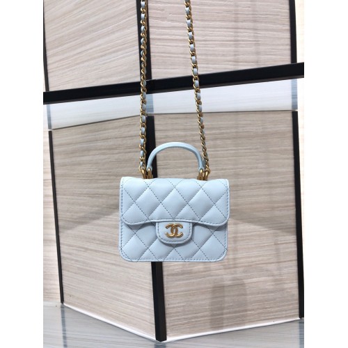 CHANEL Top Handle Micro Mini Wallet On Chain AP2200 Lichtblauw