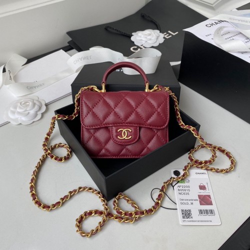 CHANEL Top Handle Micro Mini Wallet On Chain AP2200 Rood