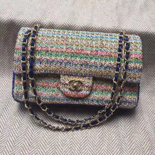CHANEL Tweed gevlochten kalfsleer goudkleurig metaal 1112 veelkleurig en blauw