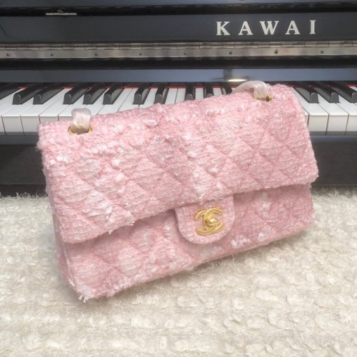 CHANEL Tweed gevlochten kalfsleer goudkleurig metaal 1112 roze