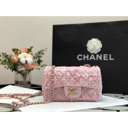 CHANEL Tweed gevlochten kalfsleer goudkleurig metaal 1116 roze