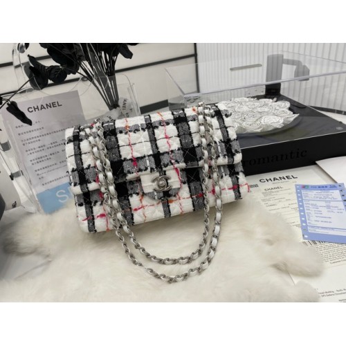 CHANEL Tweed gevlochten schapenvacht goudkleurig metaal AS01112-2 zwart-wit