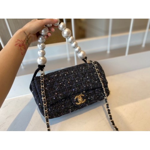 CHANEL Tweed gevlochten schapenvacht goudkleurig metaal AS0594 zwart