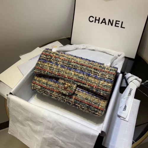 CHANEL Tweed kalfsleer -kleurig goudkleurig metaal 1112 abrikoos