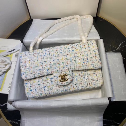 CHANEL Tweed kalfsleer -kleurig goudkleurig metaal 1112 wit