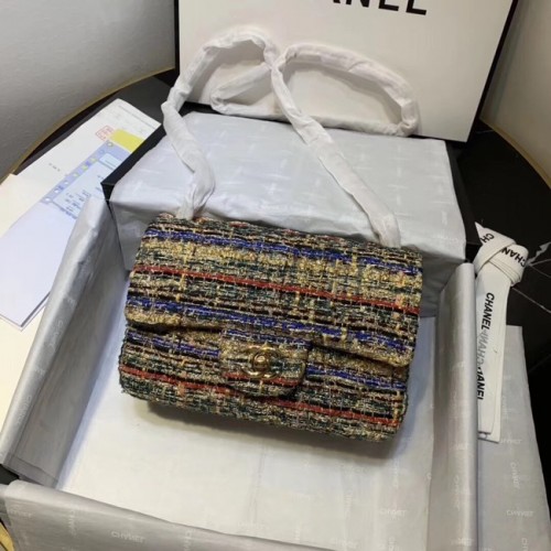 CHANEL Tweed kalfsleer -kleurig goudkleurig metaal 1116 abrikoos