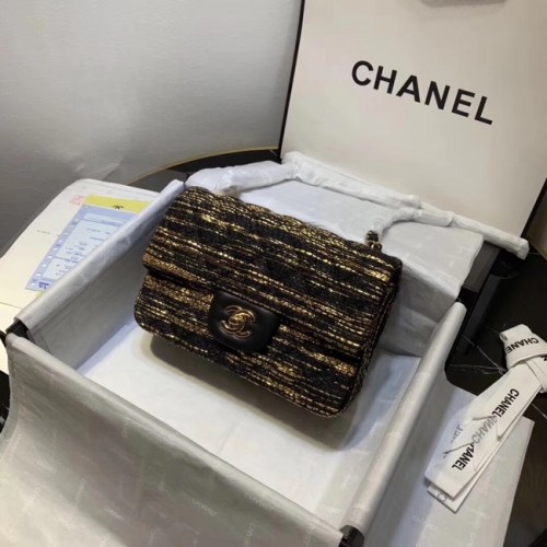 CHANEL Tweed kalfsleer -kleurig goudkleurig metaal 1116 zwart