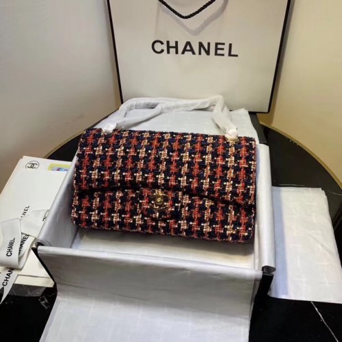 CHANEL Tweed kalfsleer -Goudkleurig metaal AS1112 rood