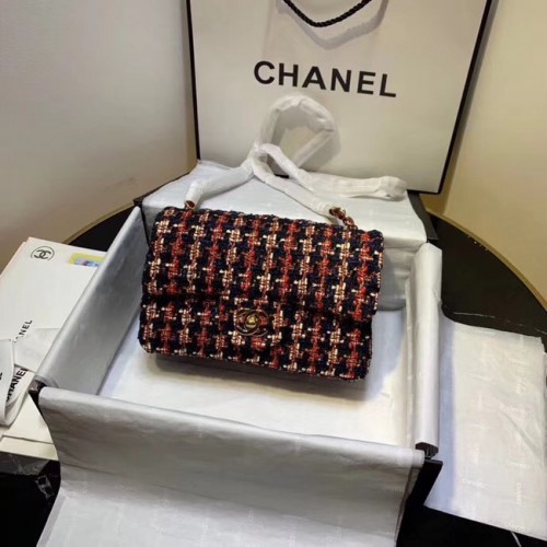 CHANEL Tweed kalfsleer -kleurig goudkleurig metaal AS1116 rood