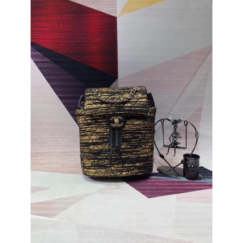 CHANEL Tweed kleine rugzak goudkleurig metaal 69964 zwart