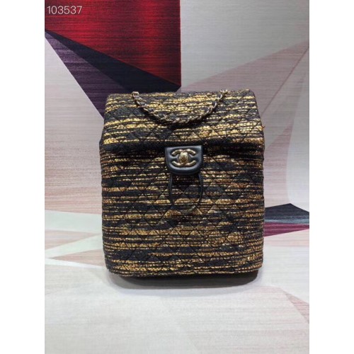 CHANEL Tweed kleine rugzak goudkleurig metaal 69965 zwart