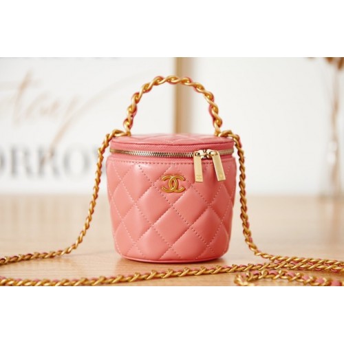 CHANEL CHANEL MET KETTING Lamsleer Goudkleurig Metaal AS2873 Roze