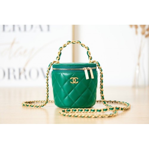CHANEL CHANEL MET KETTING Lamsleer goudkleurig metaal AS2873 groen