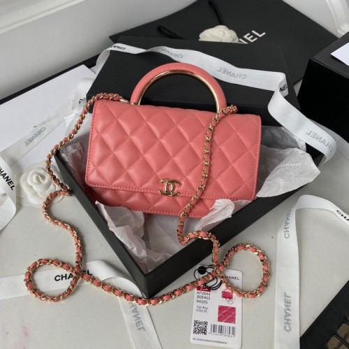 CHANEL PORTEMONNEE AAN KETTING Goudkleurig lamsleer AP2844 roze