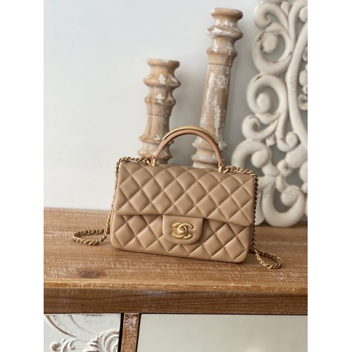 CHANEL 22B mini flap bag met gouden hardware bovenhandvat AS2431 Khaki