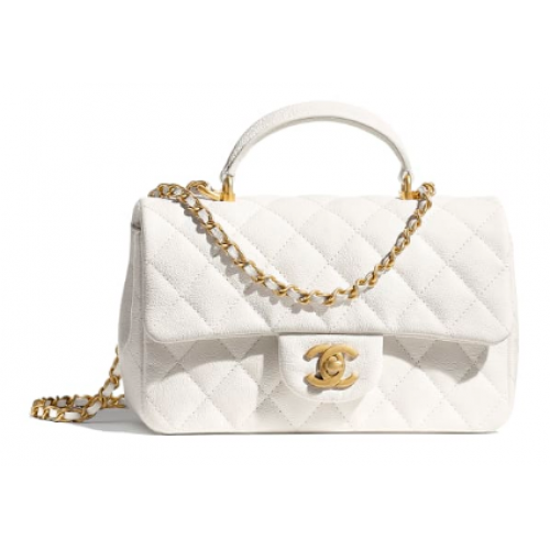 CHANEL mini flap bag met handvat aan de bovenkant AS2431 Wit