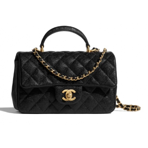 CHANEL mini flap bag met handvat aan de bovenkant AS2431 zwart