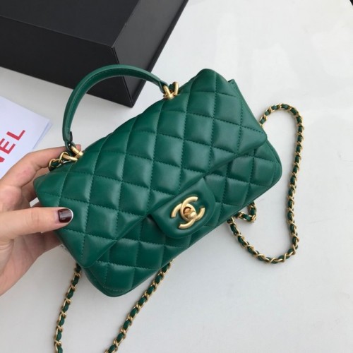 CHANEL mini flap bag met handvat bovenaan AS2431 groen