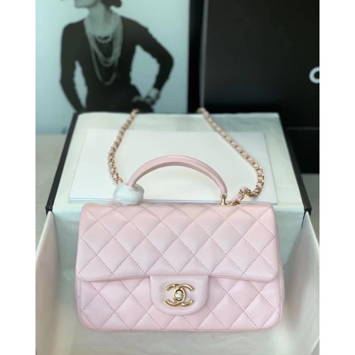 CHANEL mini flap bag met handvat aan de bovenkant AS2431 lichtroze