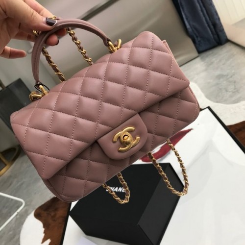 CHANEL mini flap bag met handvat aan de bovenkant AS2431 roze
