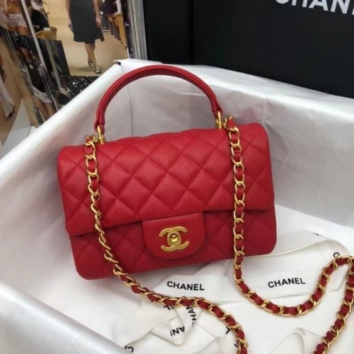 CHANEL mini flap bag met handvat bovenaan AS2431 rood