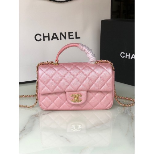 CHANEL mini flap bag met handvat aan de bovenkant AS2431 roze