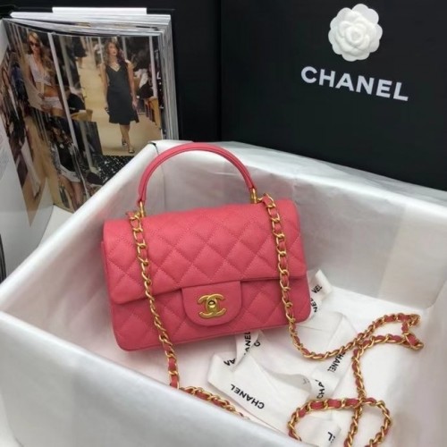 CHANEL mini flap bag met handvat aan de bovenkant AS2431 roze