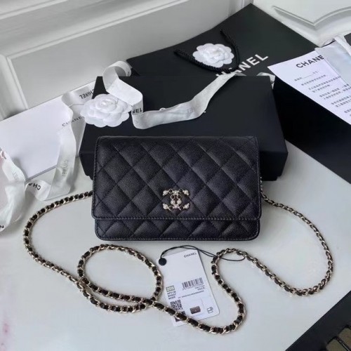 CHANEL mini portemonnee aan ketting AP2136 zwart