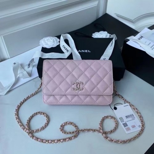 CHANEL mini portemonnee aan ketting AP2136 roze
