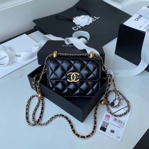 CHANEL mini portemonnee aan ketting AP2290 zwart