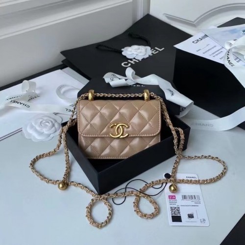 CHANEL mini portemonnee aan ketting AP2290 bruin