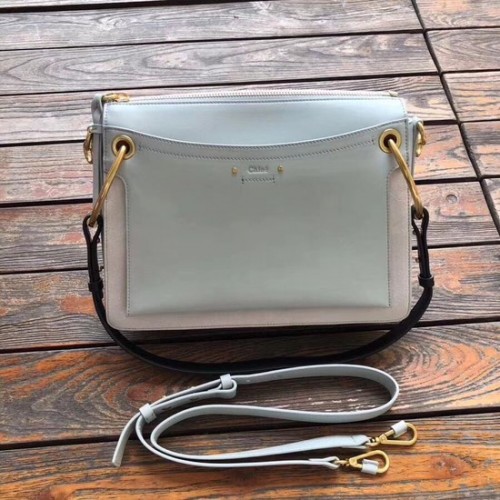 CHLOE Roy leer en suède Medium schoudertas 20656 Lichtblauw