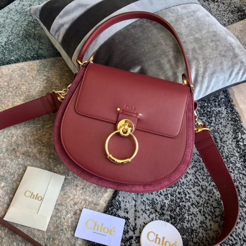 CHLOE Tess leren en suède schoudertas 3S152 Burgundy