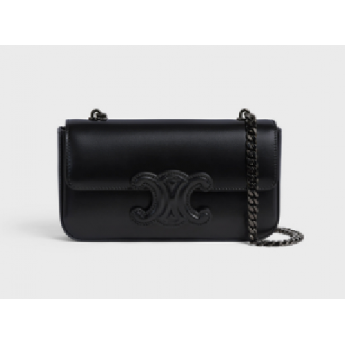 Celine CHAIN SCHOUDERTAS CUIR TRIOMPHE IN GLANZEND KALFSLEER 199243 ZWART ZWART