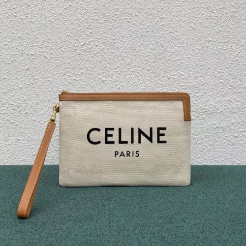 Celine CLUTCHES GROTE ZAKJE VAN KATOEN MET CELINE PRINT EN KALFSLEER 100672 BRUIN