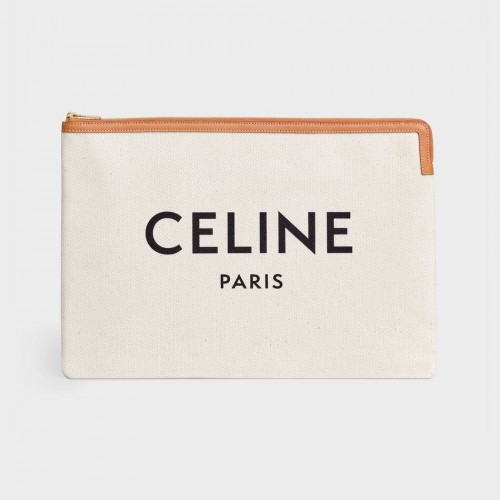 Celine CLUTCHES GROTE ZAKJE VAN KATOEN MET CELINE PRINT EN KALFSLEER 10B802B BRUIN