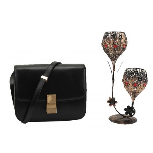 Celine Classic Box Small Flap Bag Glad Leer 11042 Zwart