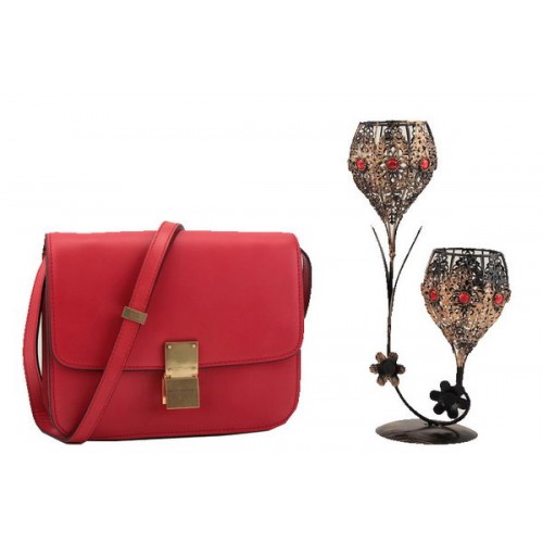 Celine Classic Box Small Flap Bag Glad Leer 11042 Donkerrood