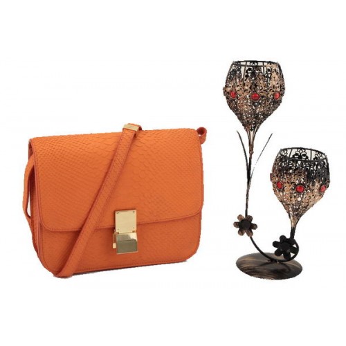 Celine Classic Box Small Flap Bag Glad Leer 11042 Oranje