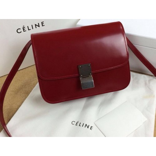 Celine Classic Box Small Flap Bag Glad Leer C11042 Donkerrood