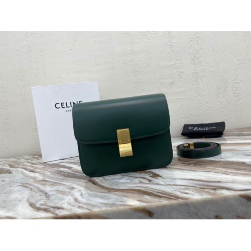 Celine Classic Box Teen Flap Bag Origineel Kalfsleer 3379 Donkergroen