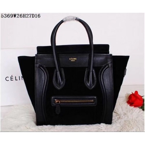 Celine Bagage Micro Draagtas Origineel Suède Leer CL5369 Zwart