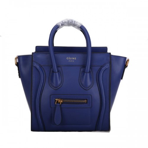 Celine Bagage Nano Tas Glad Leer C106 Blauw