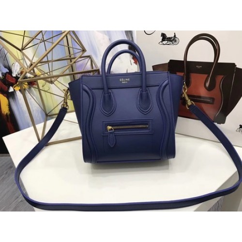 Celine Bagage Nano Draagtas Origineel Leer CC3560 Blauw