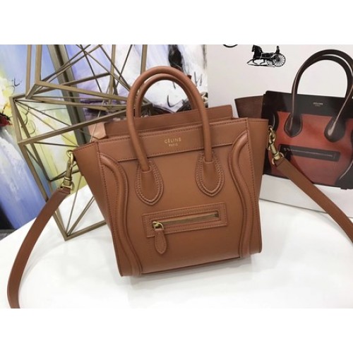 Celine Bagage Nano Draagtas Origineel Leer CC3560 Bruin