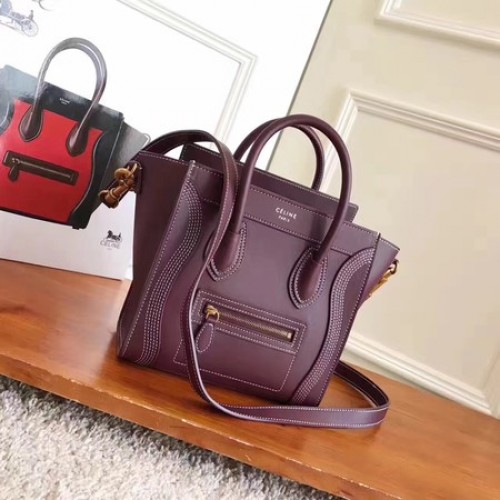 Celine Bagage Nano Draagtas Origineel Leer CC3560 Wijn