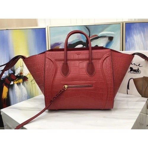 Celine Bagage Phantom Tote Bag Croco Leer CT3372 Rood